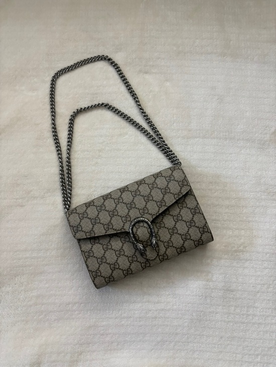 Gucci Handbags - Gucci Beige GG Supreme Dionysus Small Shoulder Bag with Silver Chain